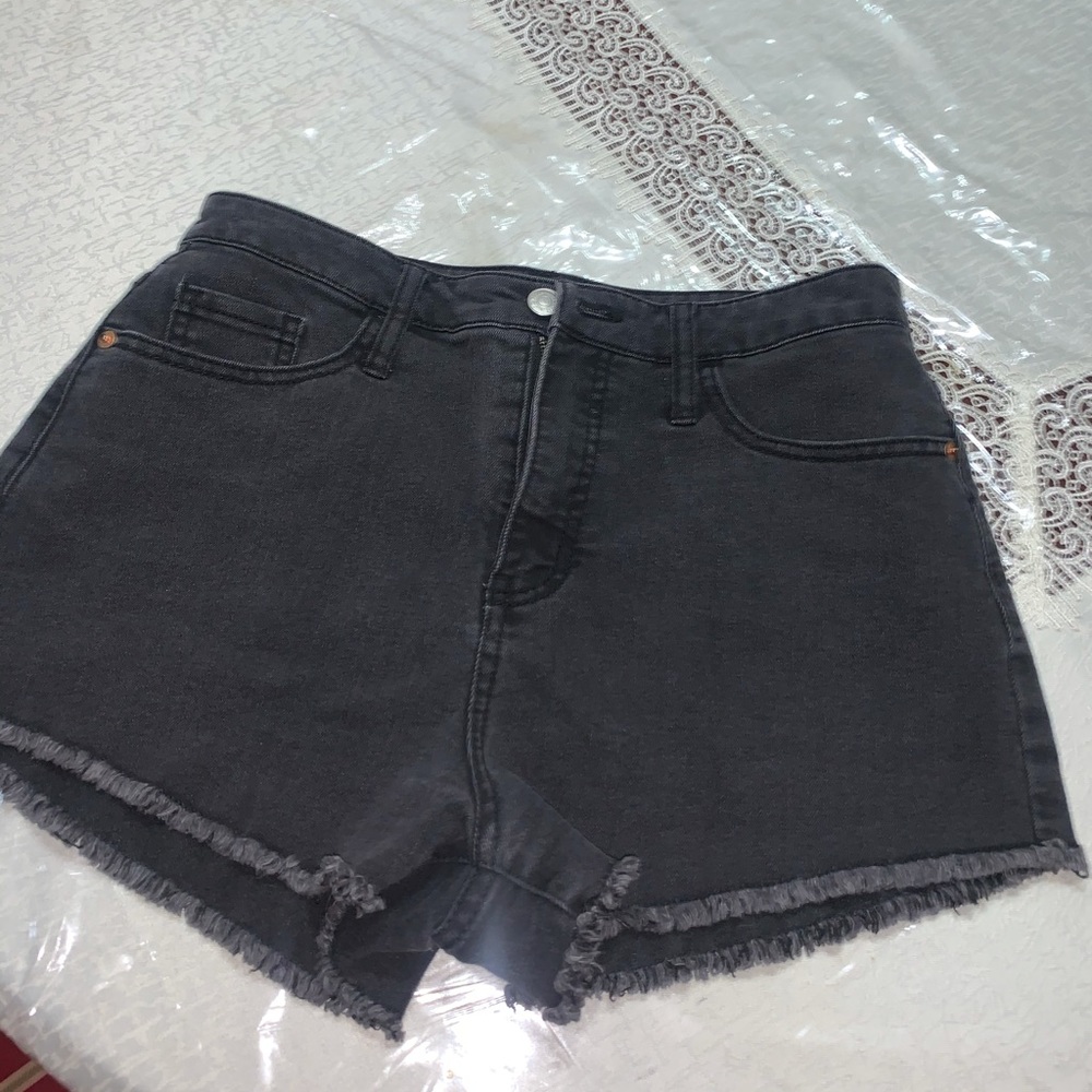 Black High Rise Denim Shorts